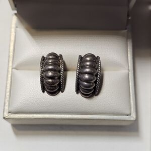 Sterling SILVER 925 Chunky Ribbed ½ Hoop Earrings